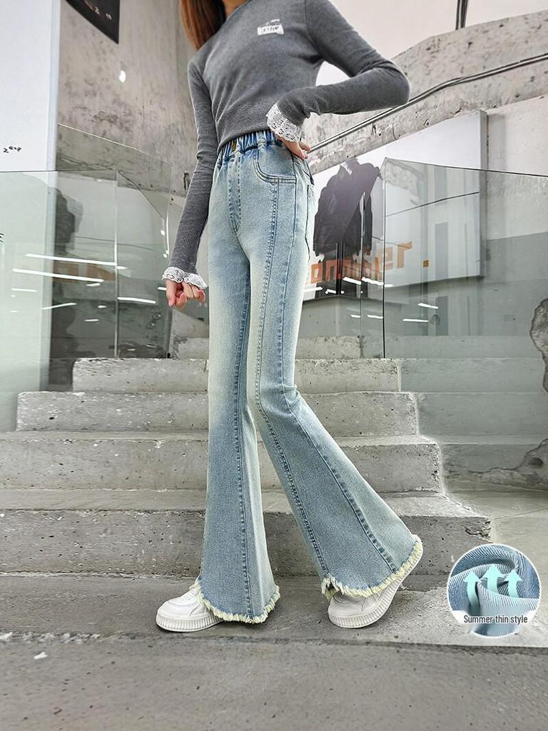 Girls' Stylish Slim Fit Flare Jeans - Spring/Summer 2026 Collection for Medium and Large Children.