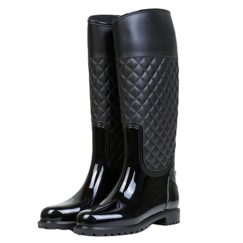 Fashion women's rain shoes autumn and winter high tube water shoes rhombus plaid rain boots thermal rubber shoes