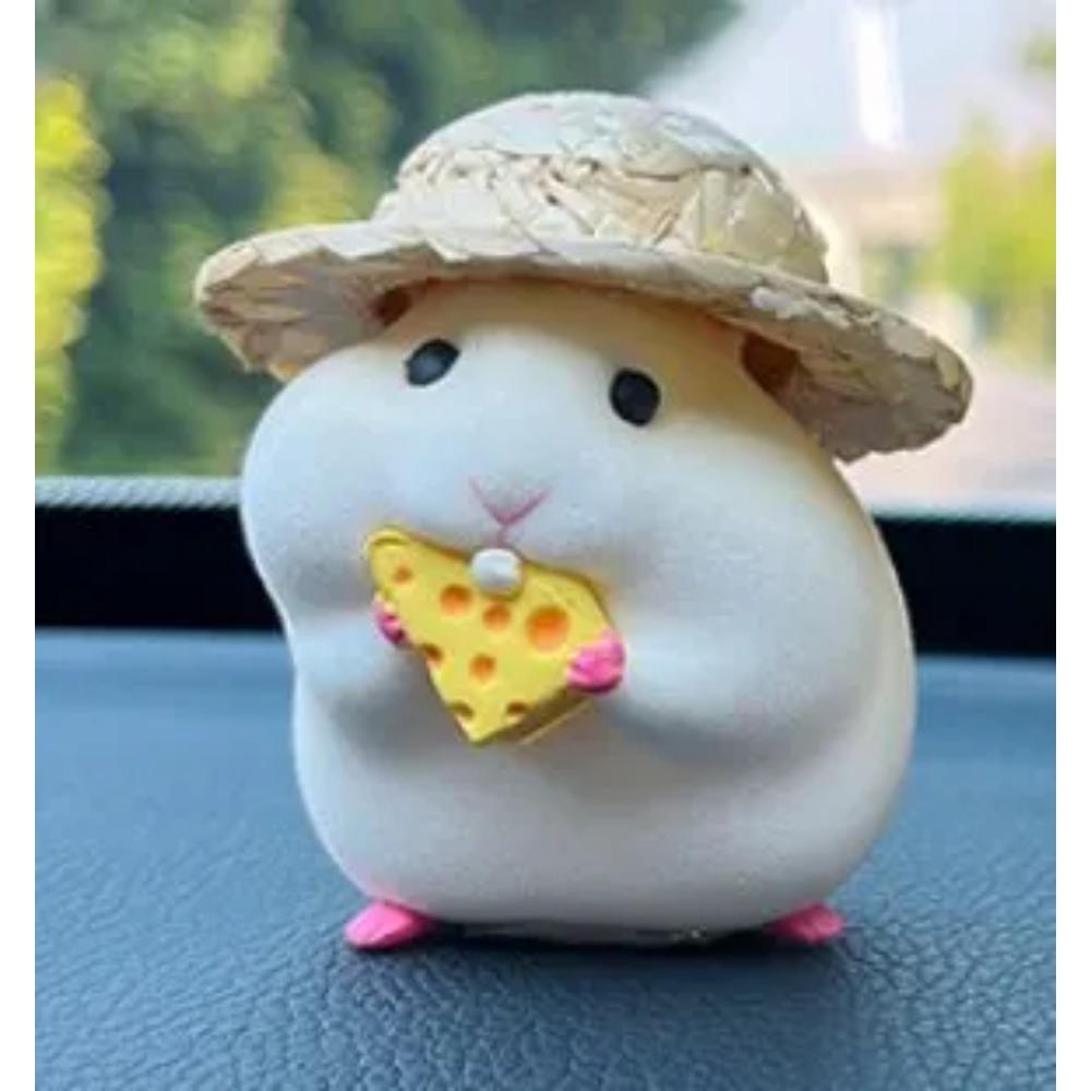 1PC Cute Hamster with Straw Hat Car Ornament,Car Decoration Auto Interior Dashboard Accessories
