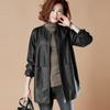 Spring and Autumn Women's Mid Length Leather Jacket PU Baseball Uniform Commute Style Loose and Slimming Faux Leather Coat