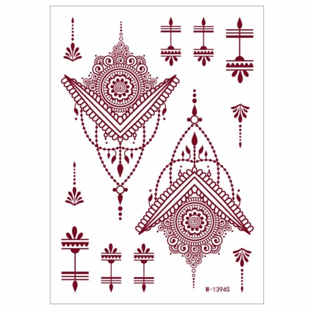 Lace Fake Tattoo Temporary Tattoo Red Mehndi Stickers Red Henna Tattoo Decals  Women/Lady