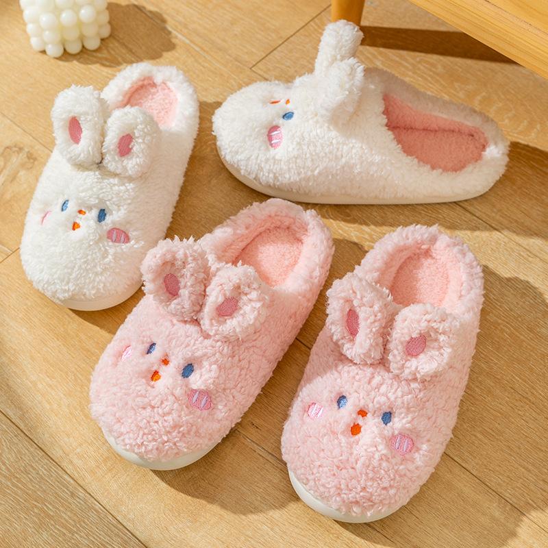 Cartoon rabbit cotton slippers autumn and winter indoor home bedroom warm and velvet thick-bottomed comfortable wool slippers
