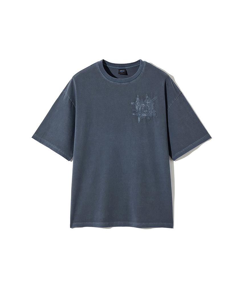 GAKKAI UNIONS Crumble Pigment Applique Short Sleeve T-Shirt Dive Blue