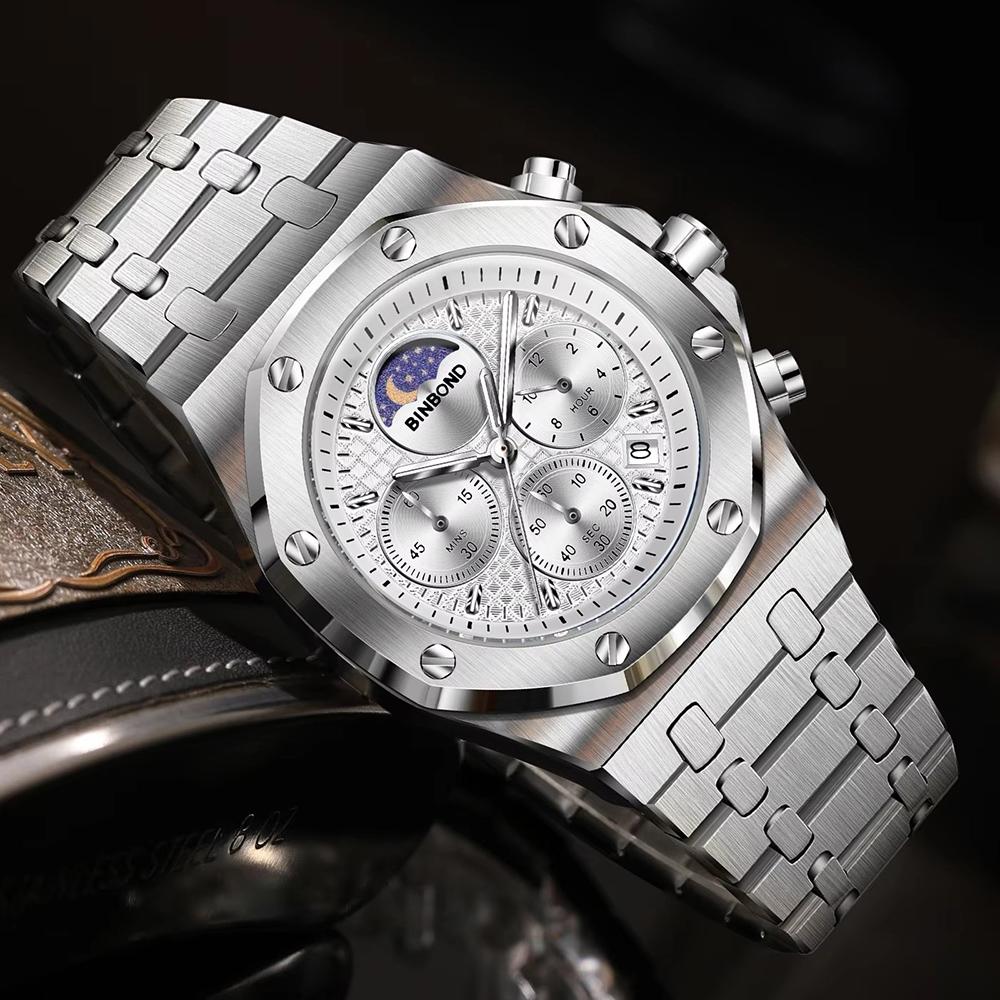 Luxury Quartz Watches For Men Luminous Waterproof Men's Watch Moon Phase Chnorograph Wrist Watch Relogios Masculinom
