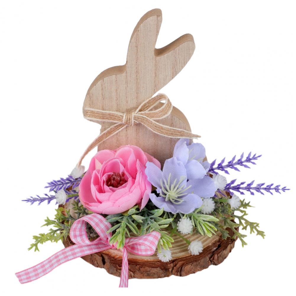 Cute Rabbit Easter Bunny Ornament Wooden Easter Decoration Easter Bunny Wooden Sign Decor Spring Flower Desktop Ornament Tiered