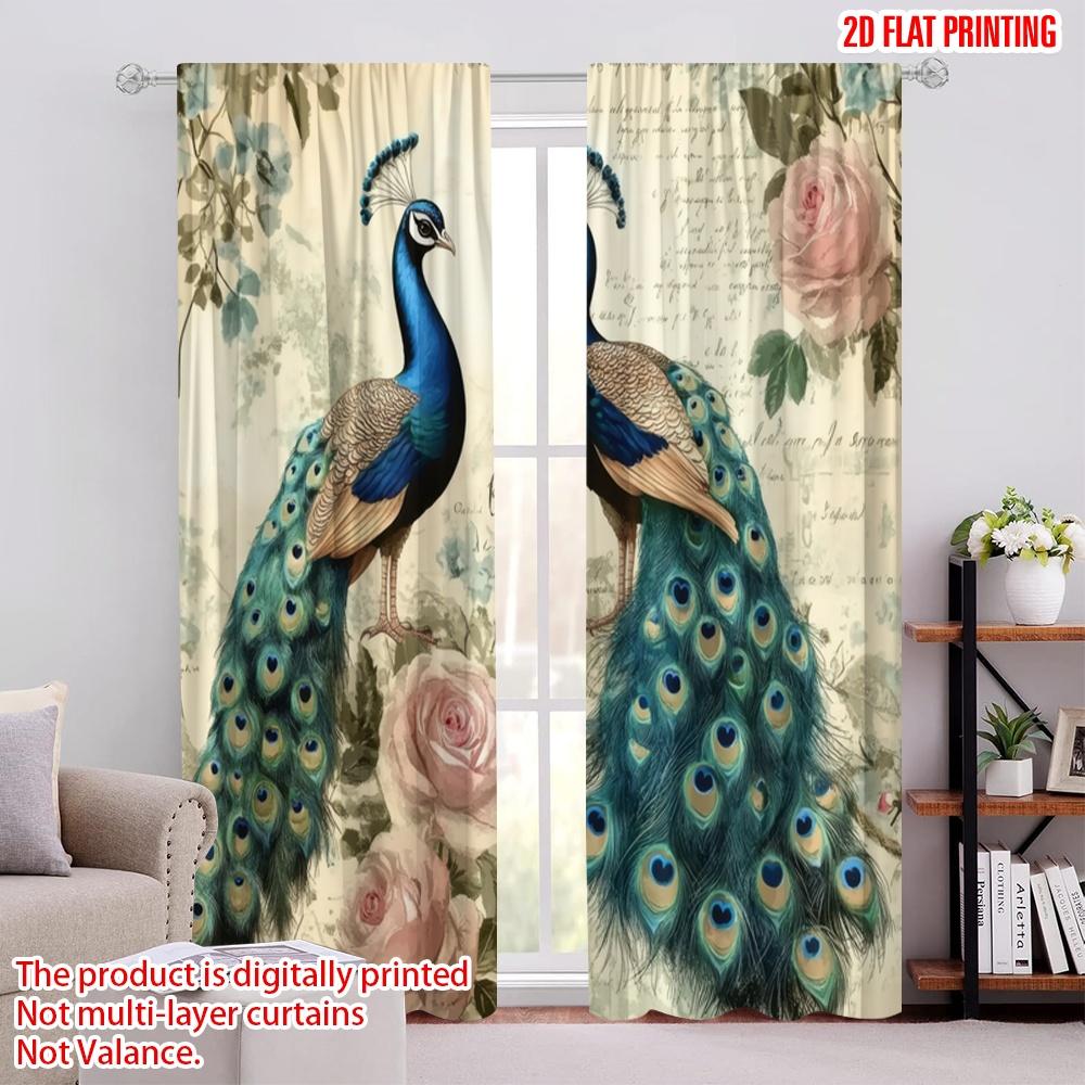 

2pcs,2D plane printing Light Filtering Curtains Peacock Elegance(3) Versatile Durable Polyester (without rod) Room Decor Ldeal 52.50 × 116.00 cm 2 pcs