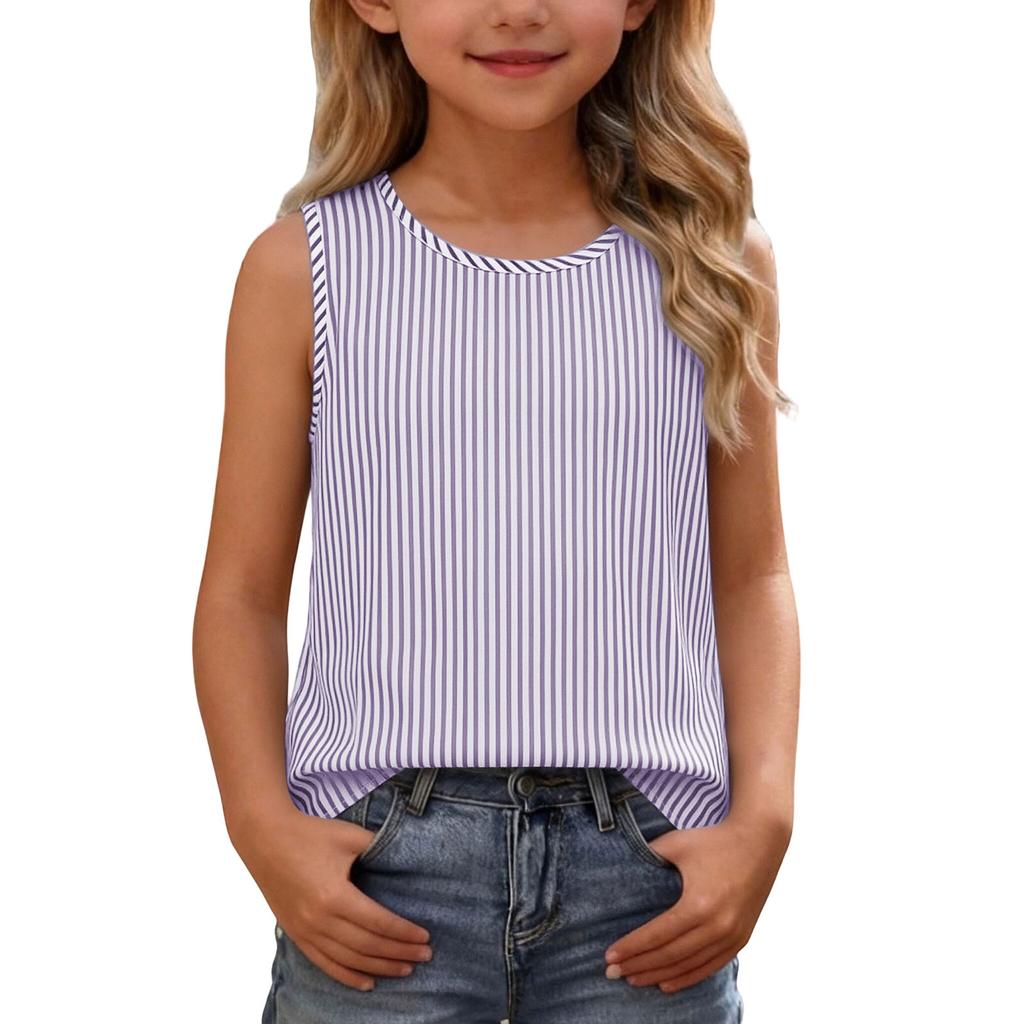 Ärmelloses Tanktop für Mädchen Lässiges Sommer-T-Shirt Leichter weicher Stoff Gestreiftes Muster Bequeme Passform Kinderkleidung