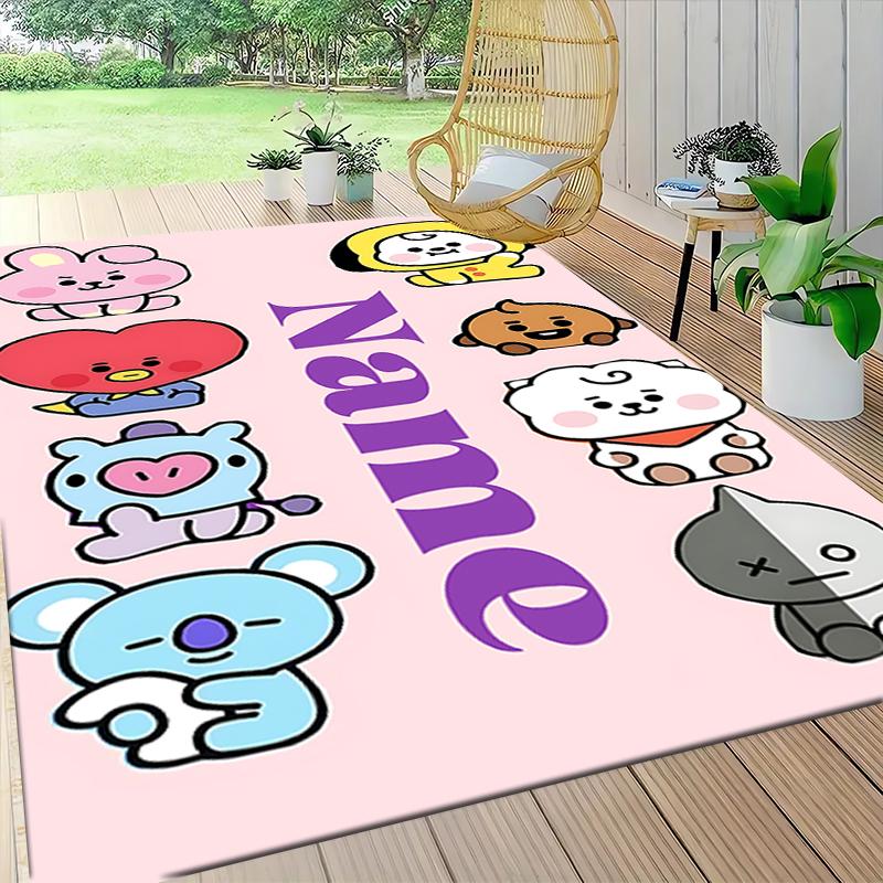 Custom Name BT21 Character Collection Carpet Rug Customizable Soft Washable Anti-Slip Home Living Room Sofa Mats Personalized Rug. 0909139
