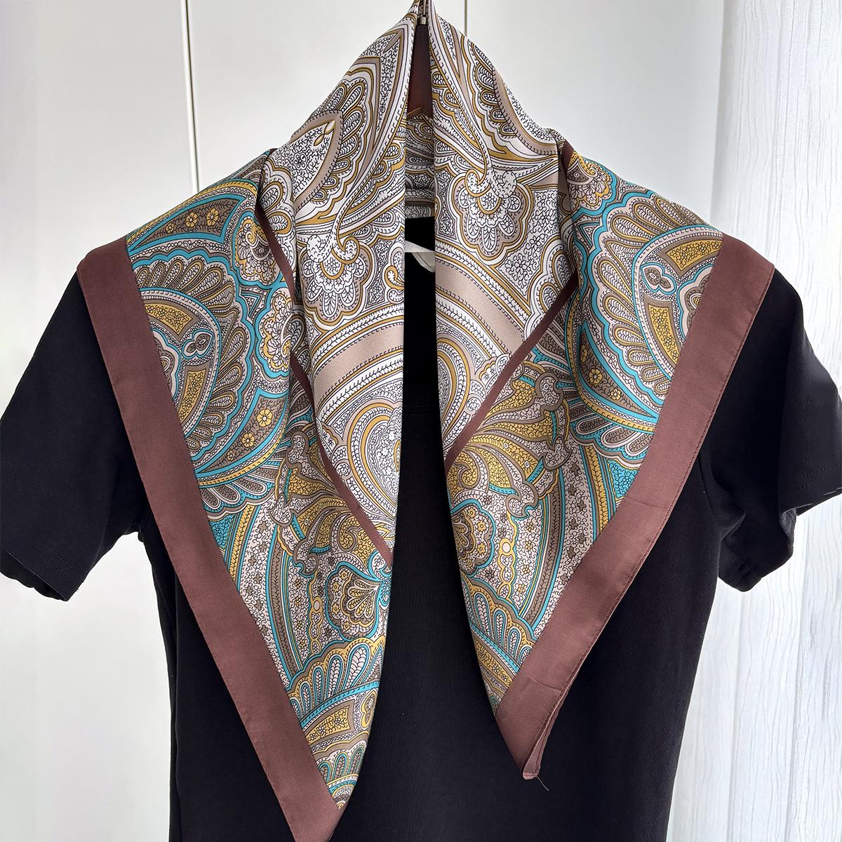 

Spring/Summer Orange Imitation Silk Neckerchief Outdoor Decoration Wraps for Women 70*70cm Cashew Print Square Scarf