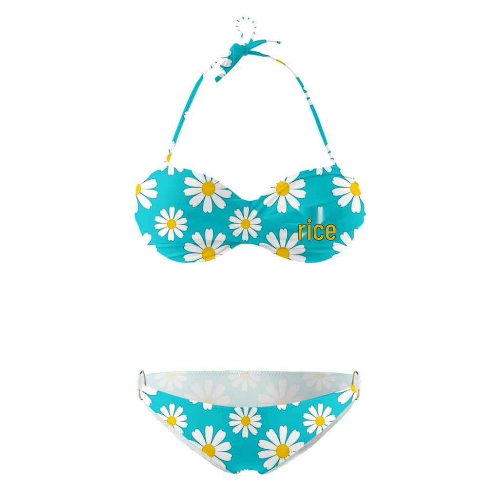 2024 European and American Women's Sexy Split Swimsuit with Hard Cup and Double Ring Bikini