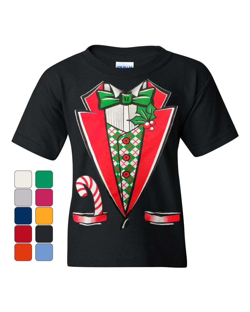 Christmas Tuxedo Youth kids boys T-Shirt Funny Xmas Santa Elf Kids Tee 160