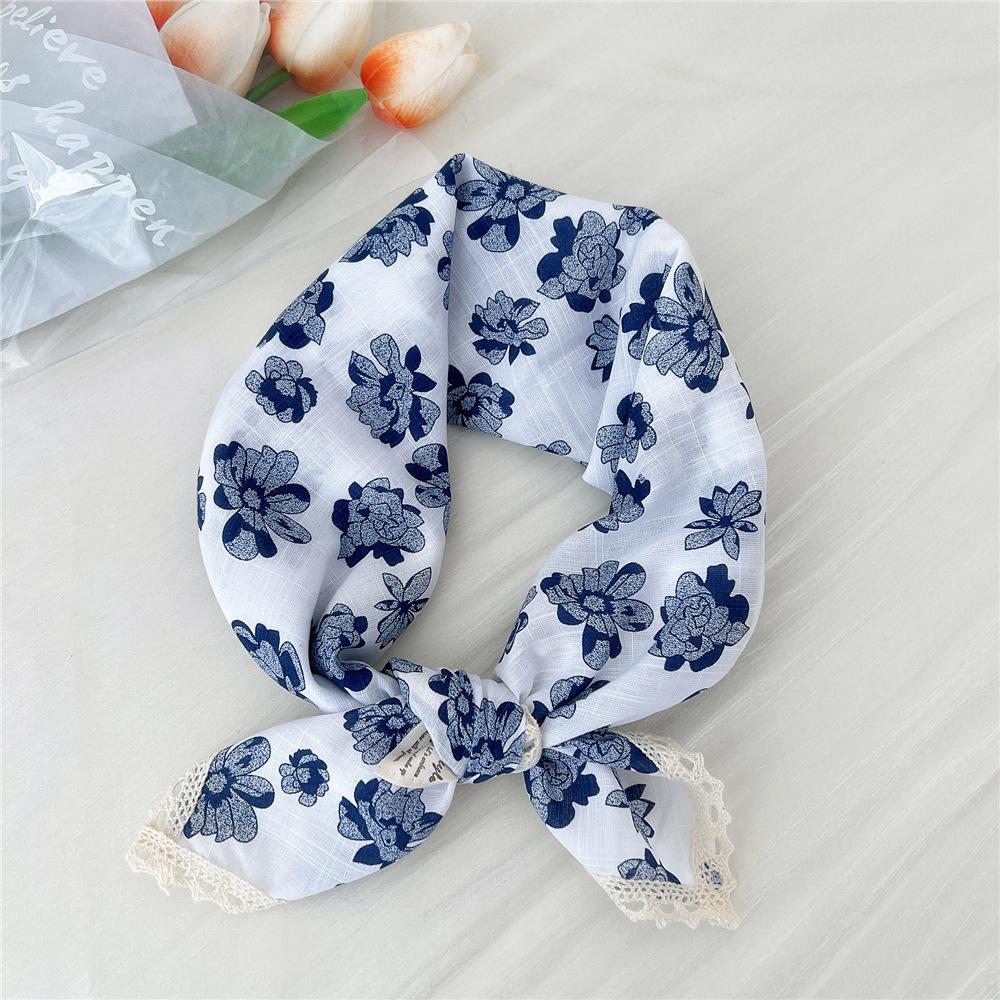 French retro cotton flower small scarf headband women's pure cotton thin bag head small scarf decorative square scarf headscarf