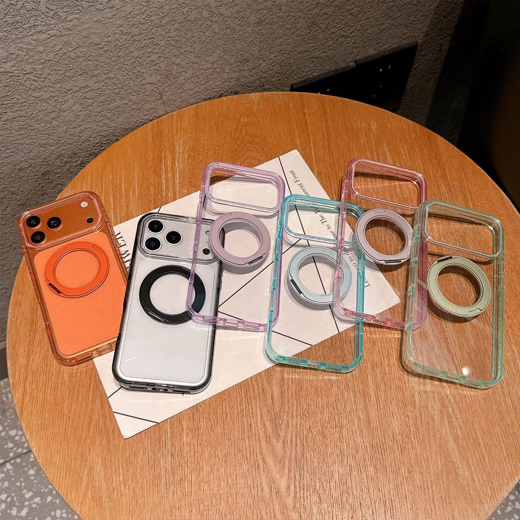Acrylic ice crystal rotating bracket, mobile phone case, Apple 18promax high transparency all-inclusive anti-skid, suitable for iPhone17.