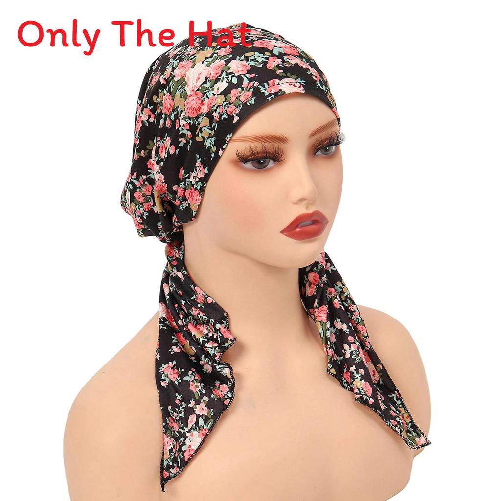 Elegant Floral Print Womens Headscarf Beanie With Polyester Material For All Seasons