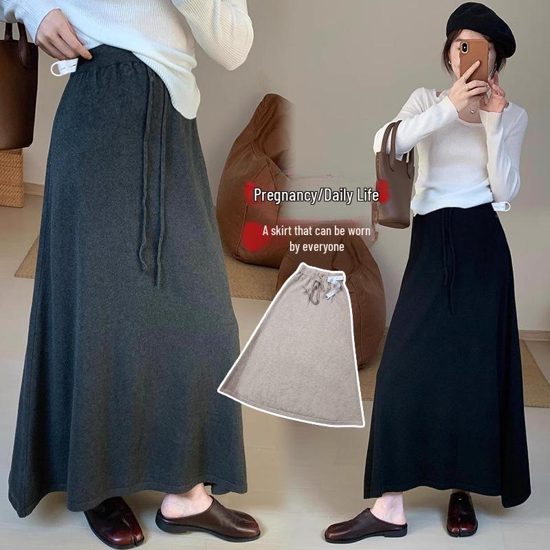 Tmall Quality Maternity Cashmere Knitted Autumn Skirt - Adjustable, Warm, and Comfortable