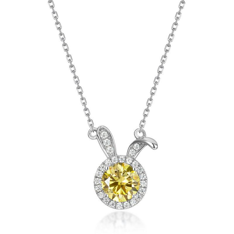 6.5mm Summer 925 Sterling Silver Moissanite Necklace For Women Cute Rabbit Pendant D VVS1 Fine Jewelry