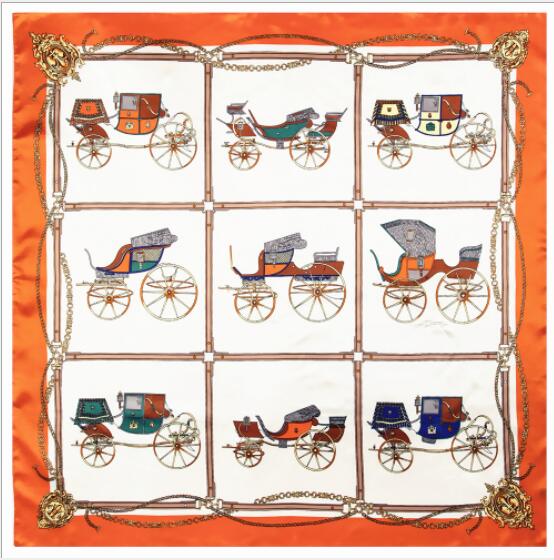 

New 90cm square Silk Scarf Horse Designs Luxury Brand Neckerchief Muslim Headscarf Square Scarves Lady Foulard Female Bandana 90X90CM