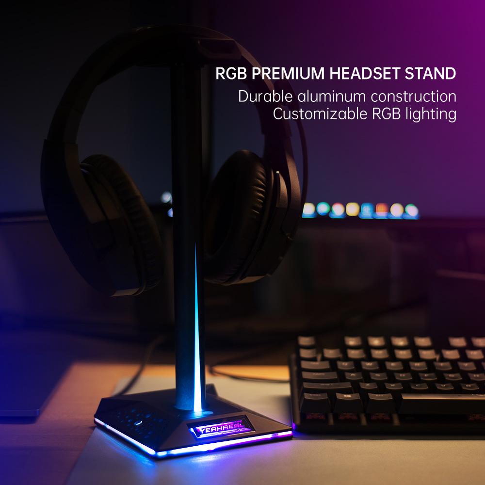 In Stock Lanxinda EB01 Gaming Headset Stand with RGB Lighting Dual USB 3.5mm Audio Interface ABS Material
