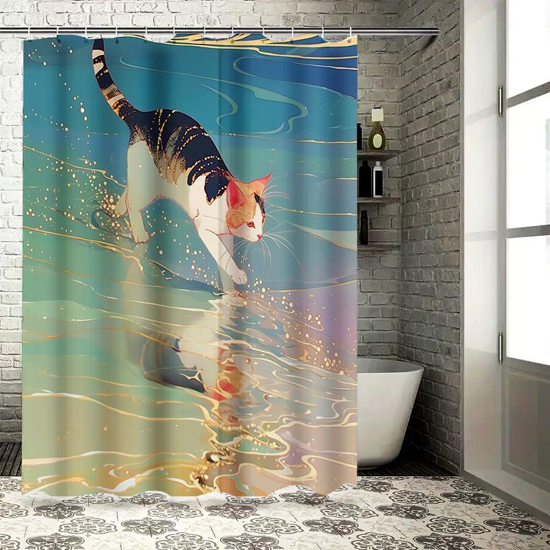 

Elegant Cat Pattern Waterproof Shower Curtain Essential For A Stylish Life Creative Home Decor Fashionable Bath Liner Easy-Clean W60H190(CM)-1 Pcs