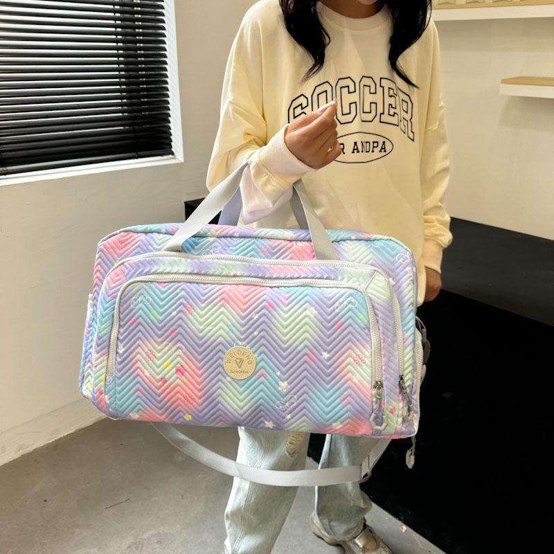 Women's Fresh and Smudged Summer Portable Travel Bag Dry and Wet Separation Personalized Fitness Bag Can Be Set with Tie Rod Belt Shoe Compartment