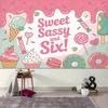 2D 6th Birthday Sweet Treat Background Cloth, Pink Ice Cream Party Backdrop