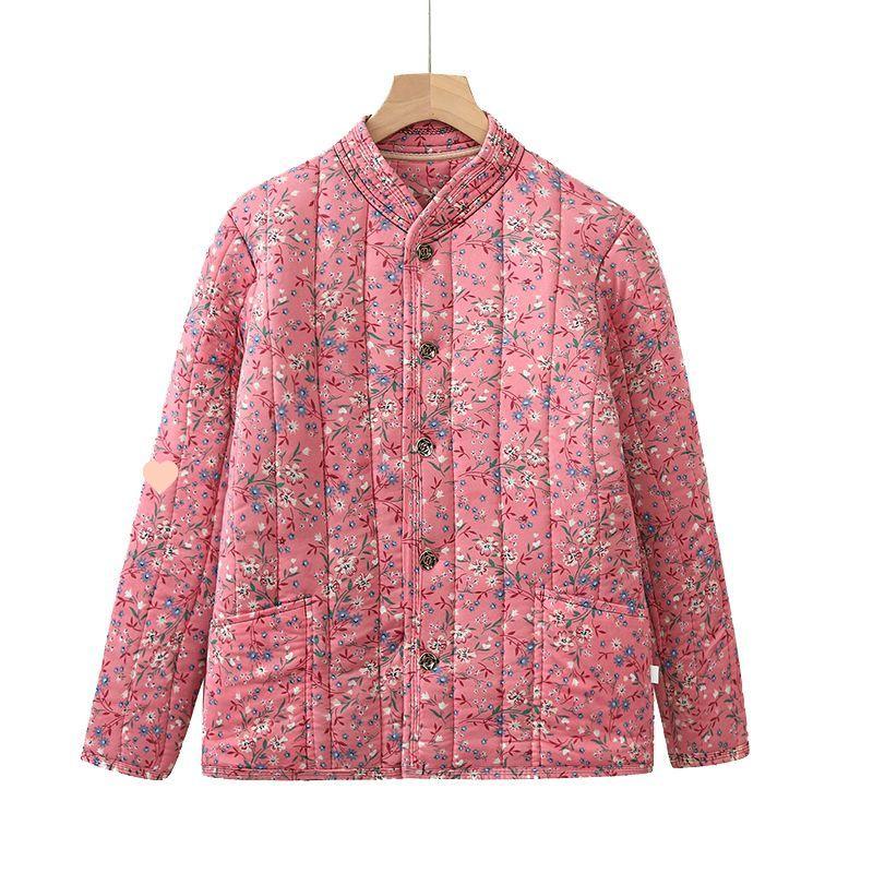 Mom's Floral Long-Sleeve Cotton Jacket for Middle-Aged and Elderly Women