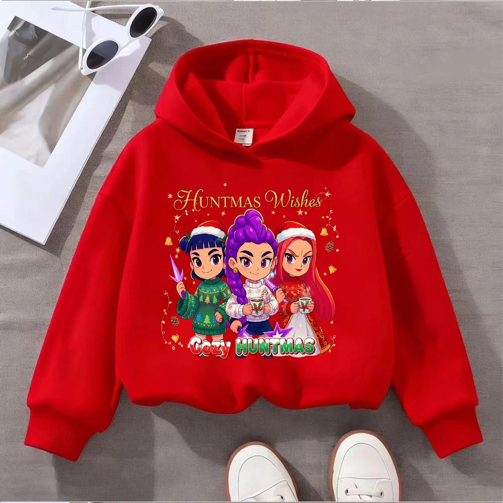 Comfortable Huntmas Children's Hoodie with Cute Christmas Characters and a "Huntmas Wishes" Designed Girls' Sweatshirt