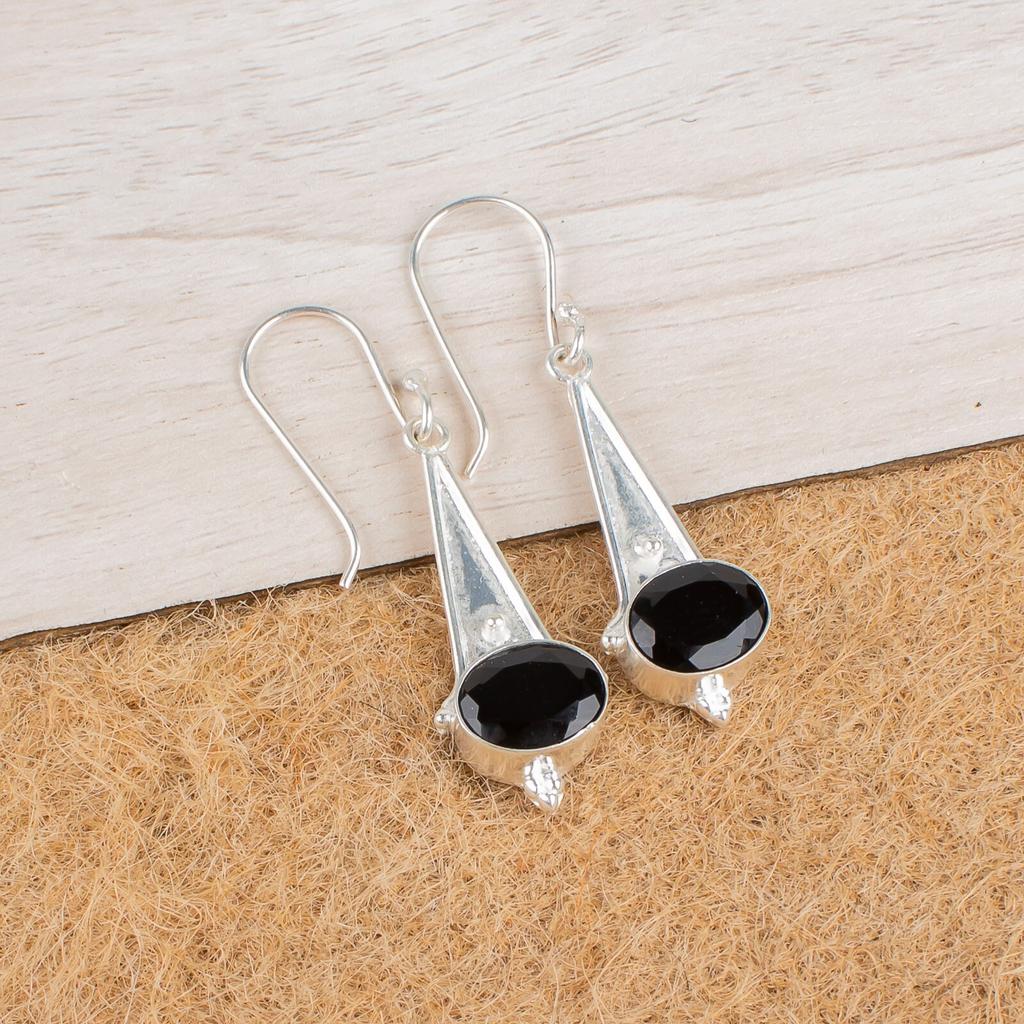 Black Onyx Gemstone 925 Sterling Silver Boho Jewelry Drop/Dangle Earrings 1.80" EE-50-15