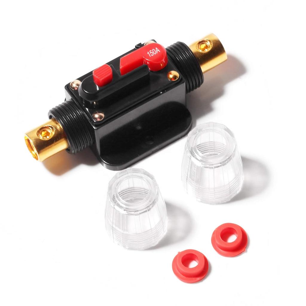 Car Audio Inline 150A Amps Circuit Breaker, 12-24V DC Overload Protection Fuse with Manual Reset, for Car Audio Marine Boat Stereo Switch Inverter