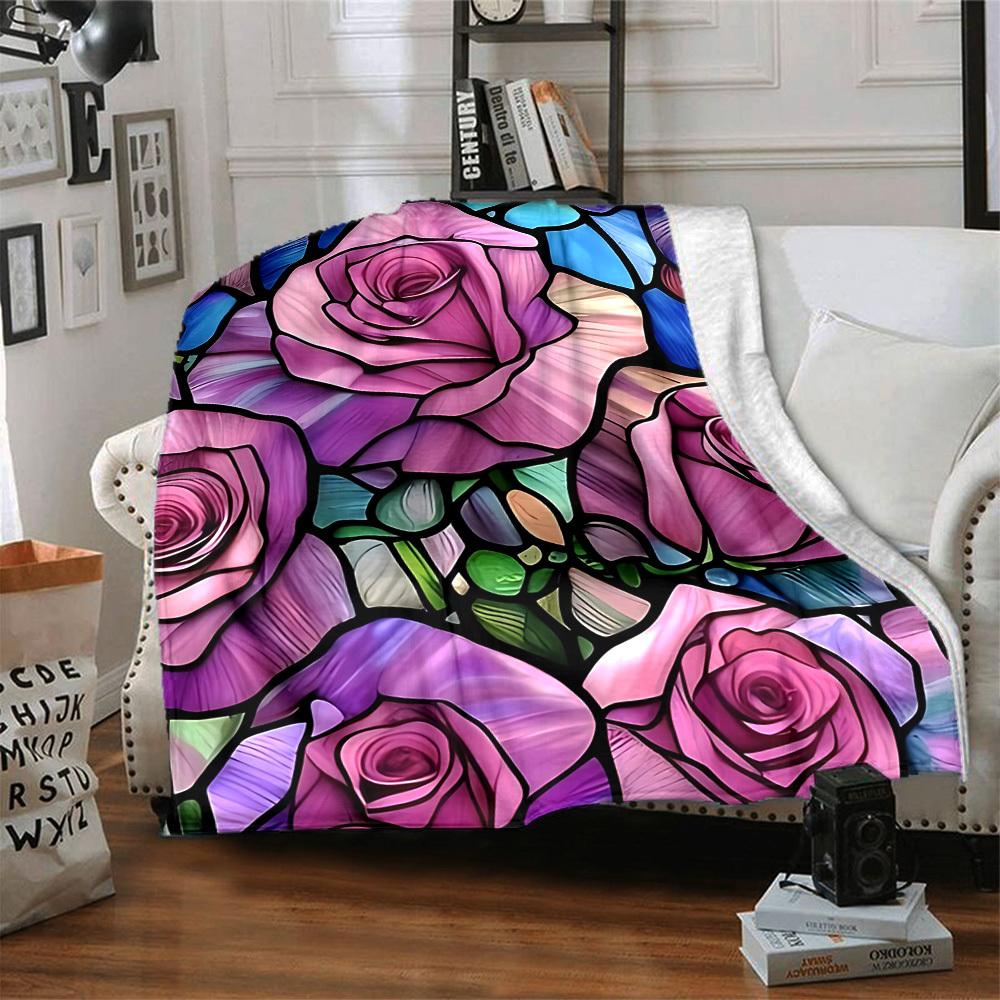 1pc Rose Garden Blanket, Lightweight Flannel Throw Blanket for Sofa, Bed, Travel, Camping, Living Room, Office, Couch, Chair, and Bed