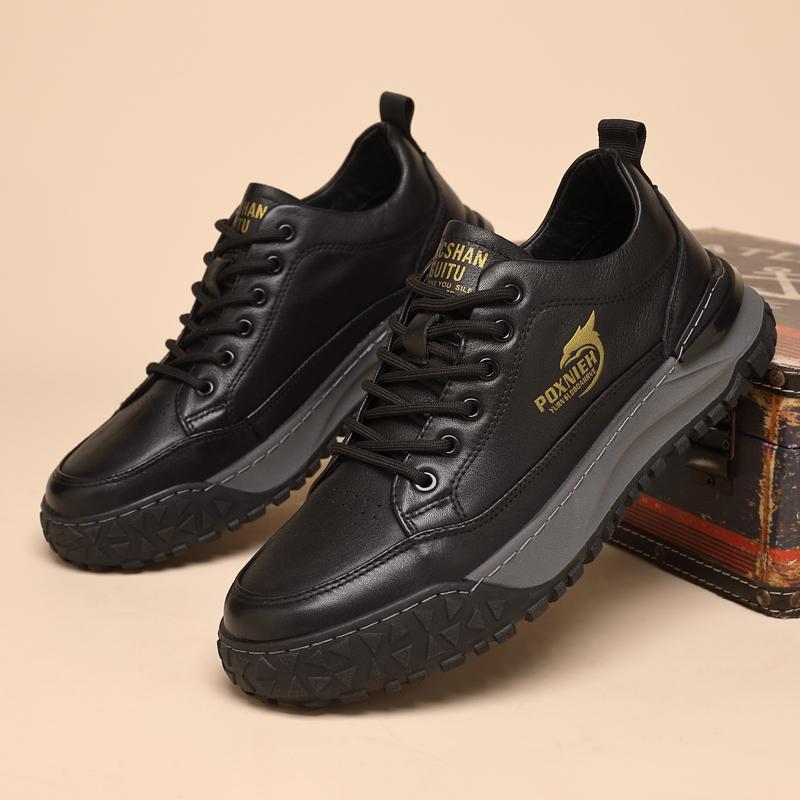 Fashion Fashion Top Layer Cowhide Casual Board Shoes Leisure Leather Shoe for Men Casual Sneakers Spring Wearable Platform Walking Shoes