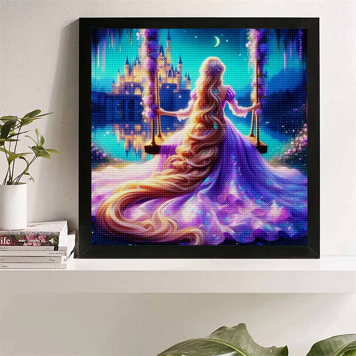 

5D DIY Diamond Painting Decorative Beautiful Princess on A Swing Full Round Drill Scenery Diamond Embroidery Cross Stitch Kits Home Decor Gift Round 20x20cm