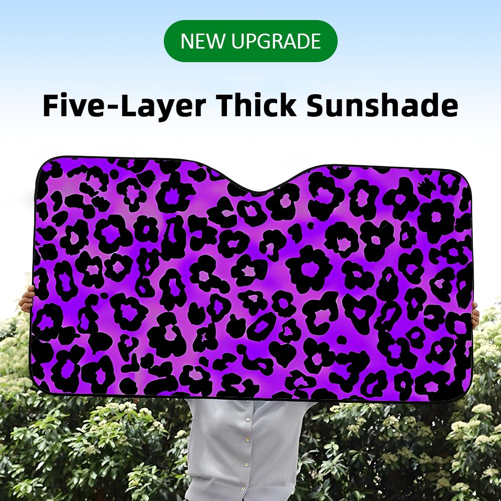 Purple Leopard Print Sun Visor Car Windshield Sunshade UV Protection Reflective Foldable Heat Insulation Cover