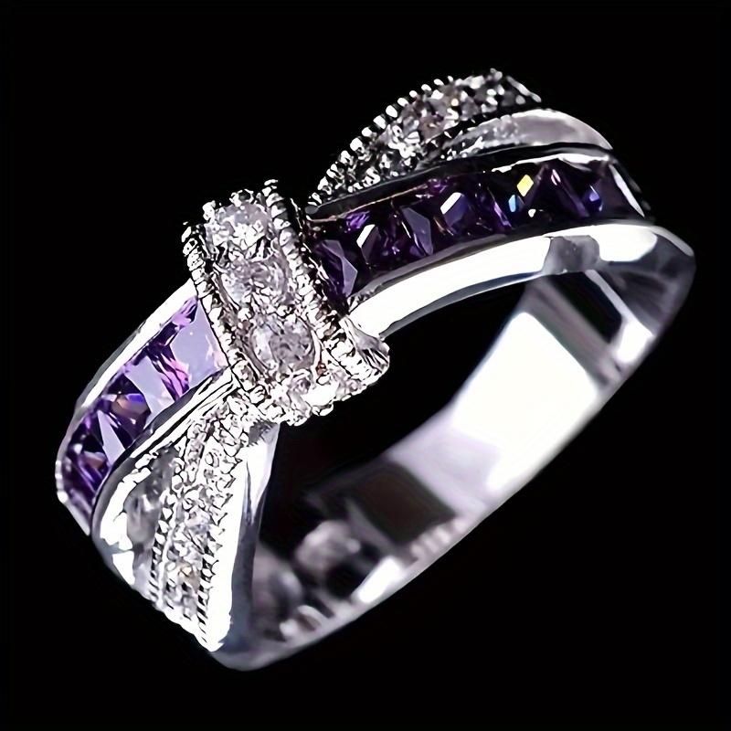 

Кольца с фиолетовым кубическим цирконием, милые женские, радужные, с покрытием из цинкового сплава, с аметистовым цирконом, для помолвки, эффектные, размер циркона 6-10 10