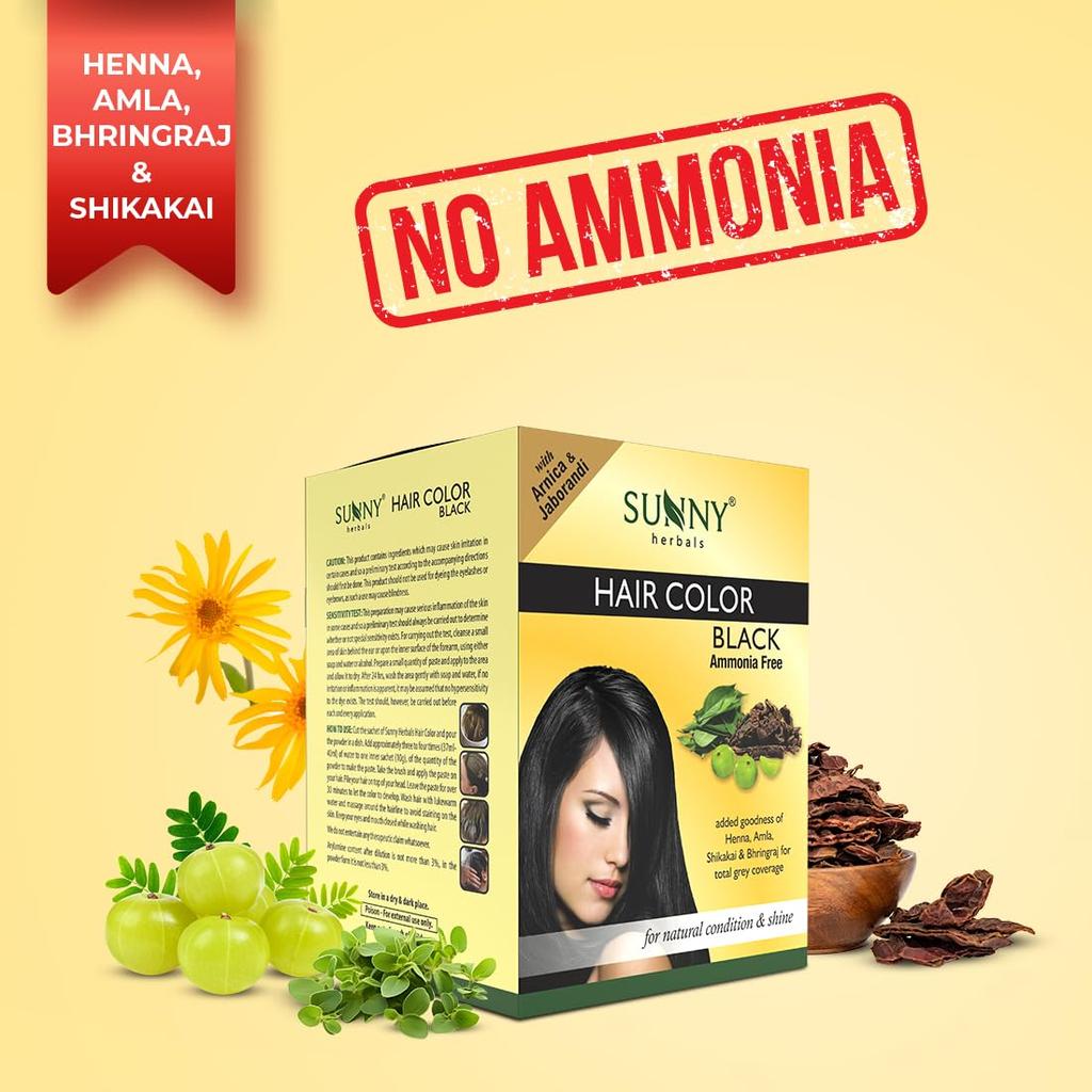 Sunny Coloration Cheveux Henné Noir Base Naturelle Coloration Cheveux aux Herbes 20g X Lot de 12 Pour Cheveux Plus Foncés et Brillants