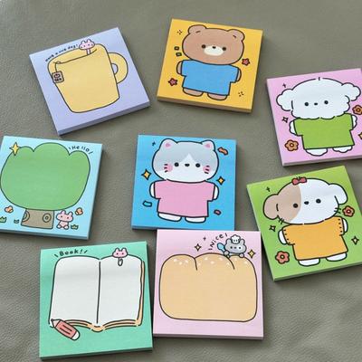 Papeterie Kawaii Mignon Notes Adhésives Vertes Dessin Animé Guérison Bloc-Notes Peint à la Main pour Étudiant Bureau Fournitures Scolaires Joli Bloc-Notes