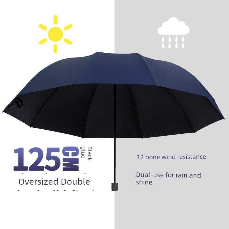 Large Umbrella for Men, Reinforced and Thickened, Sturdy and Wind-Resistant, Dual-Purpose for Sun and Rain, Manual Folding, Black Coating for Sun