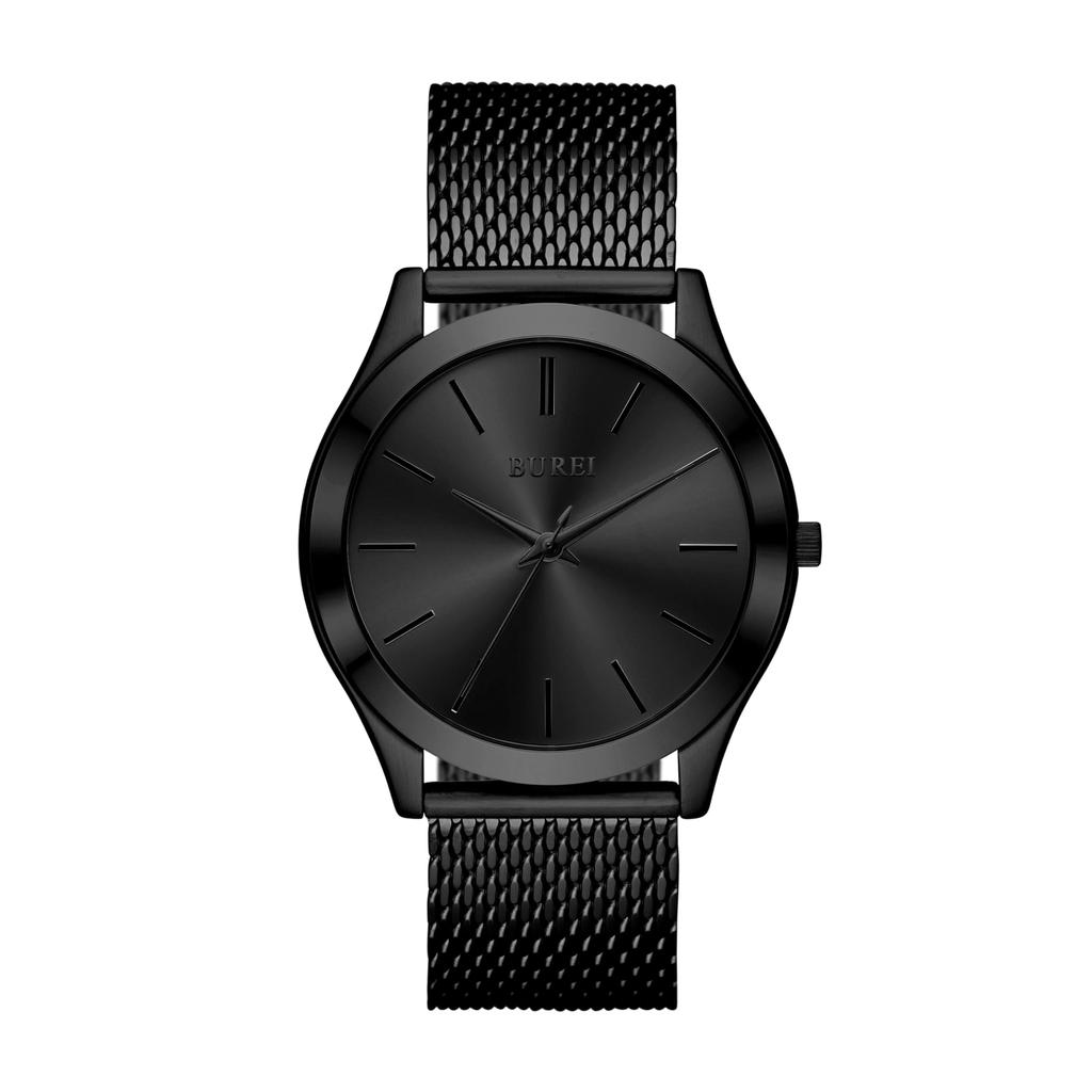 Leather Watch Stainless [BUREI] Men's Watch, Analog, Quartz, Waterproof, Popular, Thin, Simple, Stylish, Business, Casual, Strap, Men's (Black,