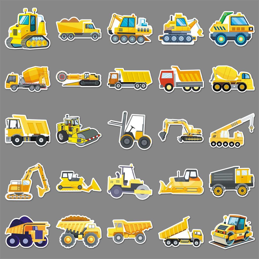 50 Construction Vehicle Graffiti Stickers for Kids' Decor & Journals