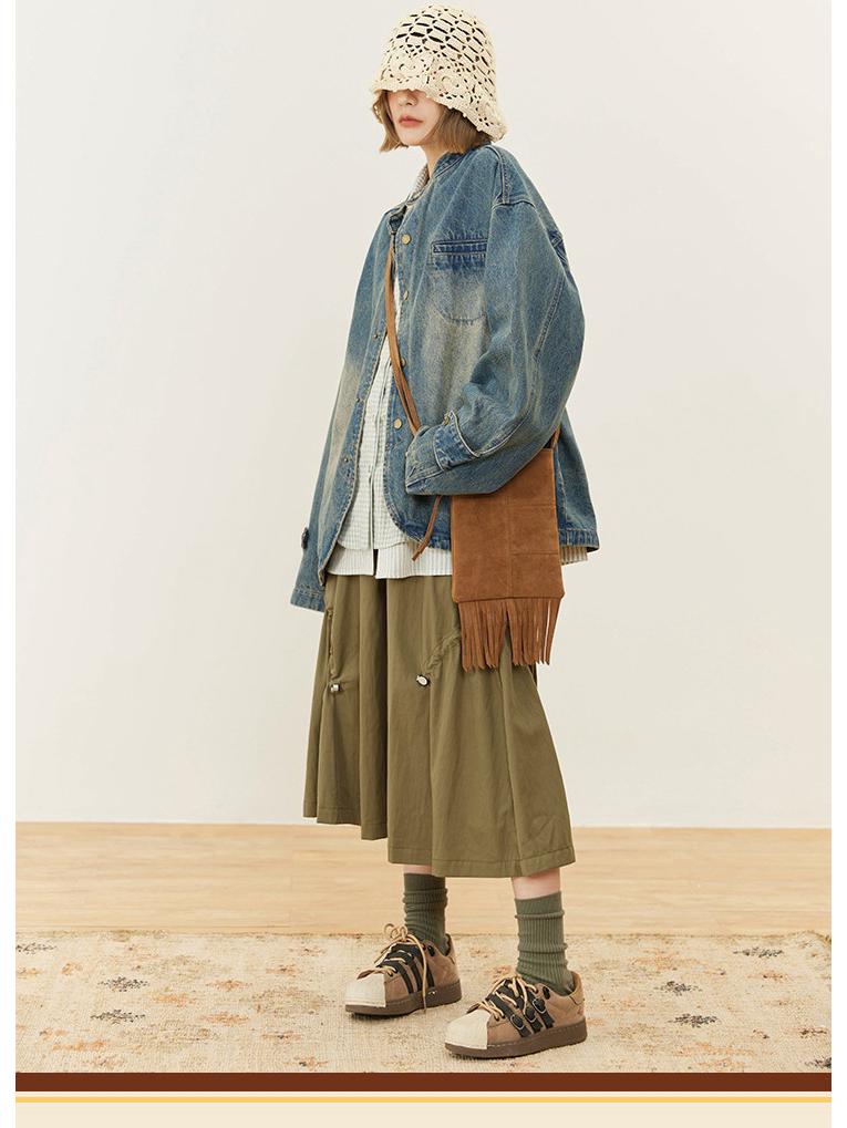 HOTHORE Volcano Horse 2025 Autumn/Winter Women's Retro Washed Denim Jacket