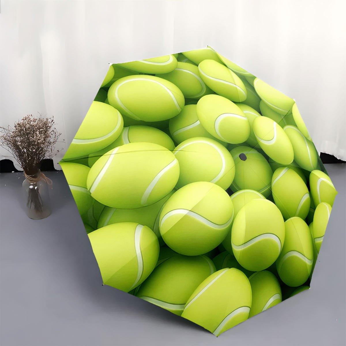 

1pc Tennis Ball Pattern Portable Collapsible Umbrella | Iron Frame, 8 Ribs, Automatic Open, Foldable, Casual Style, Ideal for iron&8K