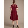 Nuovo Vestito da Donna Taglie Forti in Chiffon con Intarsi in Pizzo Traforato Manica Corta Vestibilità Aderente per il Lavoro e il Tempo Libero