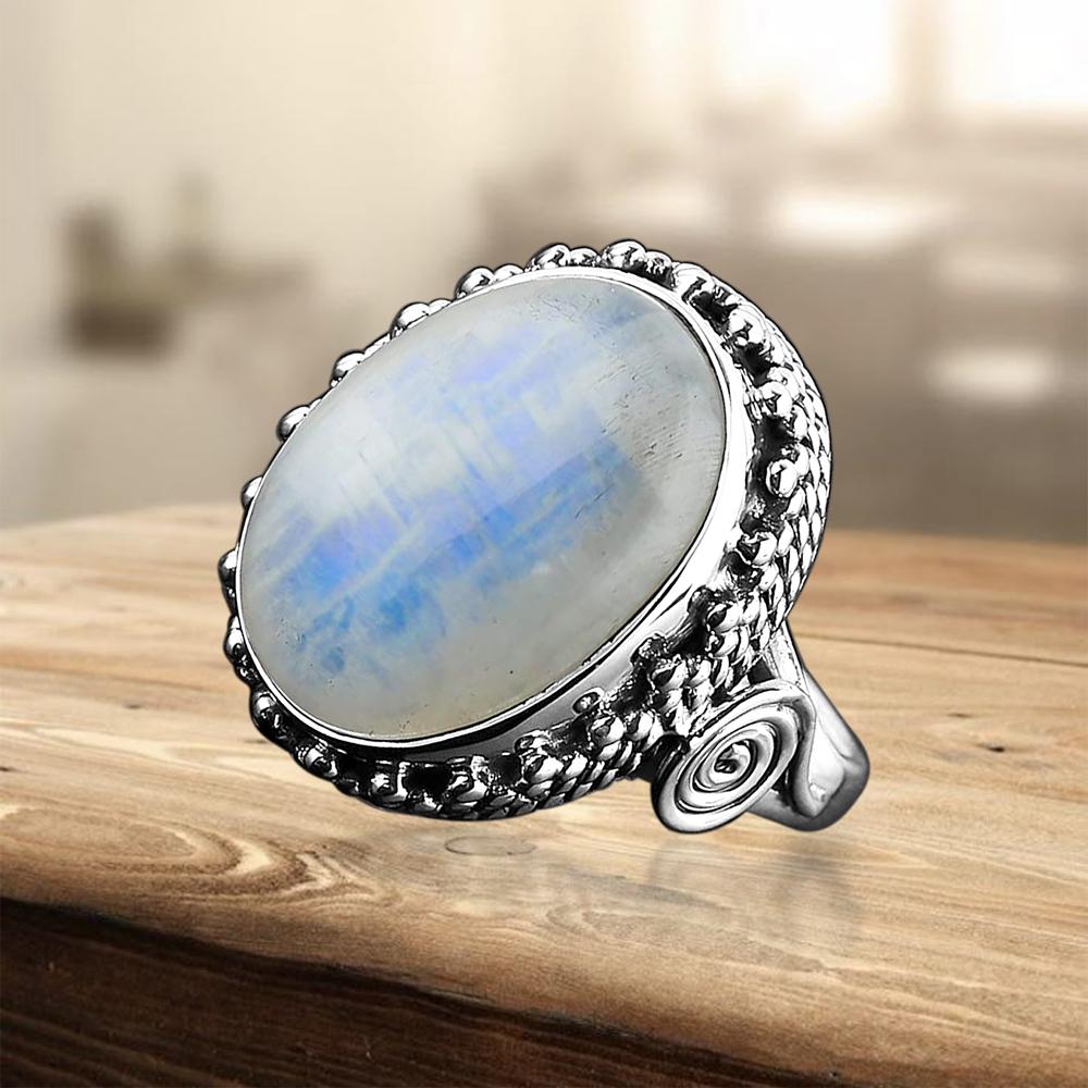 Moonstone Gemstone Ring, 925 Sterling Silver Ring, Gift For Her, Birthstone Ring, Bohemian Ring