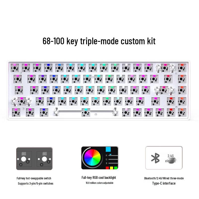 Cracked 68-Key DIY Tri-Mode Mechanical Keyboard Kit
