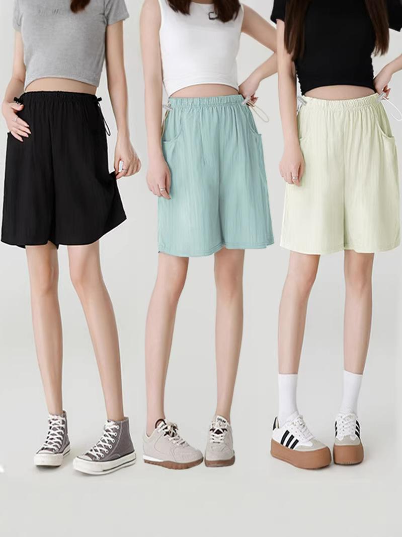 

High-Waisted Maternity Wide-Leg Summer Shorts | Loose, Plus Size, Five-Point Style L (110-130 lbs) бежевий