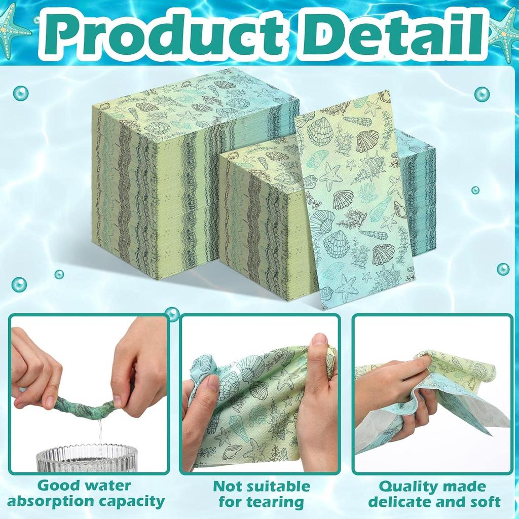 Sinmoe 200 Pcs Disposable Guest Napkins Summer Beach Hand Towels for Bathroom 2 Ply Disposable Paper Napkin for Beach Party Beach Paper Guest Towels