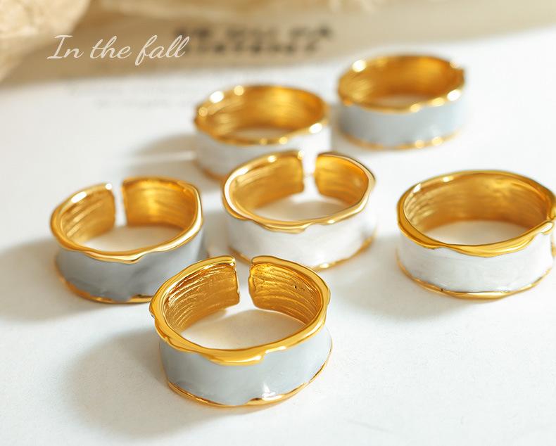European Romantic Blue & White Enamel Open Ring