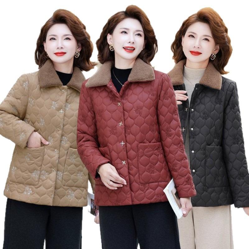 Autumn and winter new padded short jacket middle-aged women's winter velvet warm cotton clothes