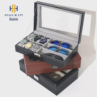 PU Leather 6-Slot Watch Box & 3-Spot Sunglasses Display Case with Dustproof Cover