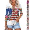 Women's Fashion Casual Print Button-down Shirt 3/4  Sleeve Tops